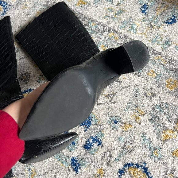 Black (faux) Croc Leather Knee High Boots - Picture 4 of 6